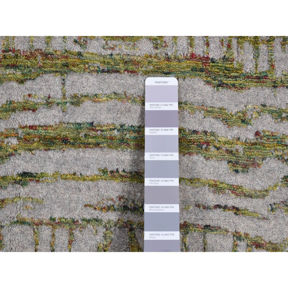 Goose Gray, Fine Jacquard Hand Loomed, Modern, Wool and Silk, Rug, 7'10"x9'9"