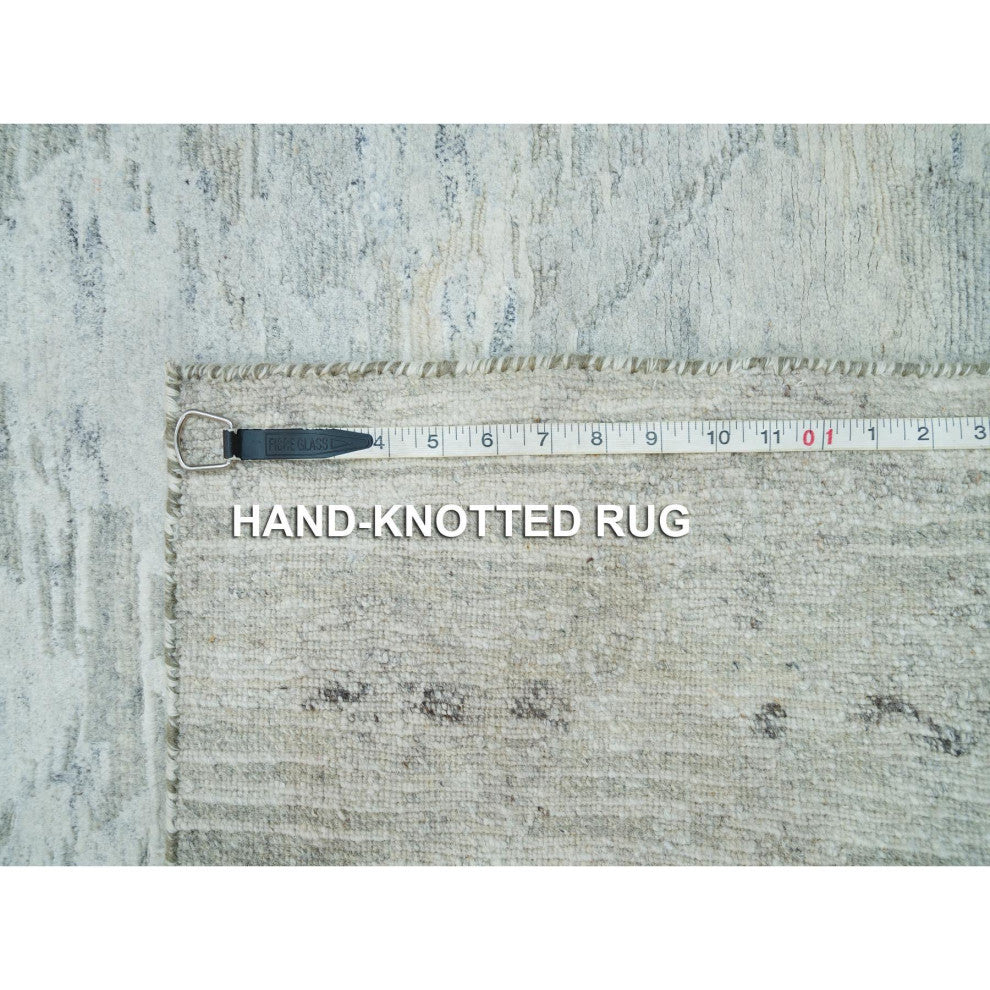 Gray Modern Design Hand Spun Undyed Natural Wool Hand Knotted Rug 2'7"x22'