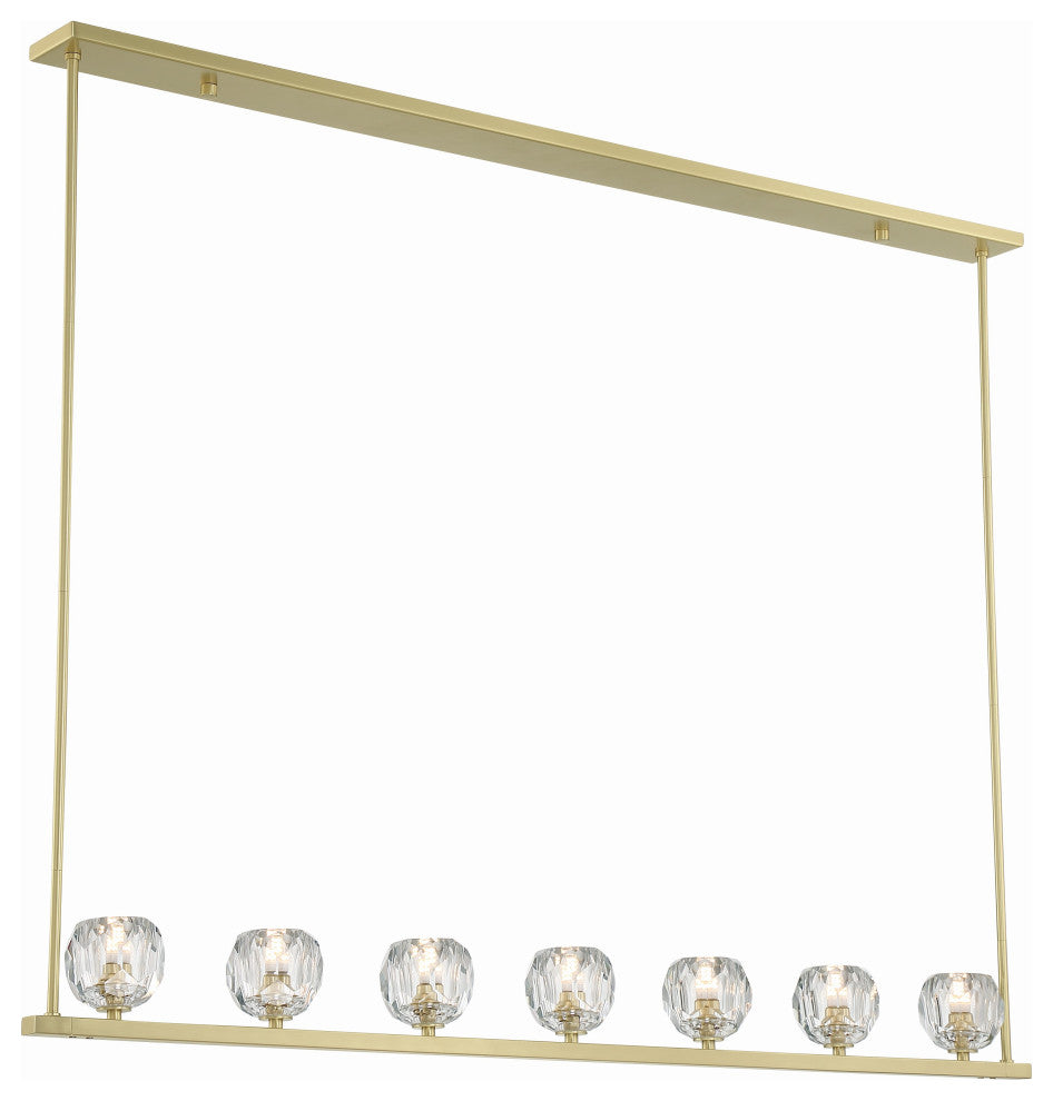 Aragon 7-Light Soft Brass Chandelier, Faceted Cut Crystal