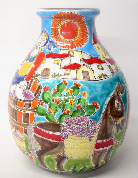 Ceramiche di Sicilia Vase with Grape Harvest