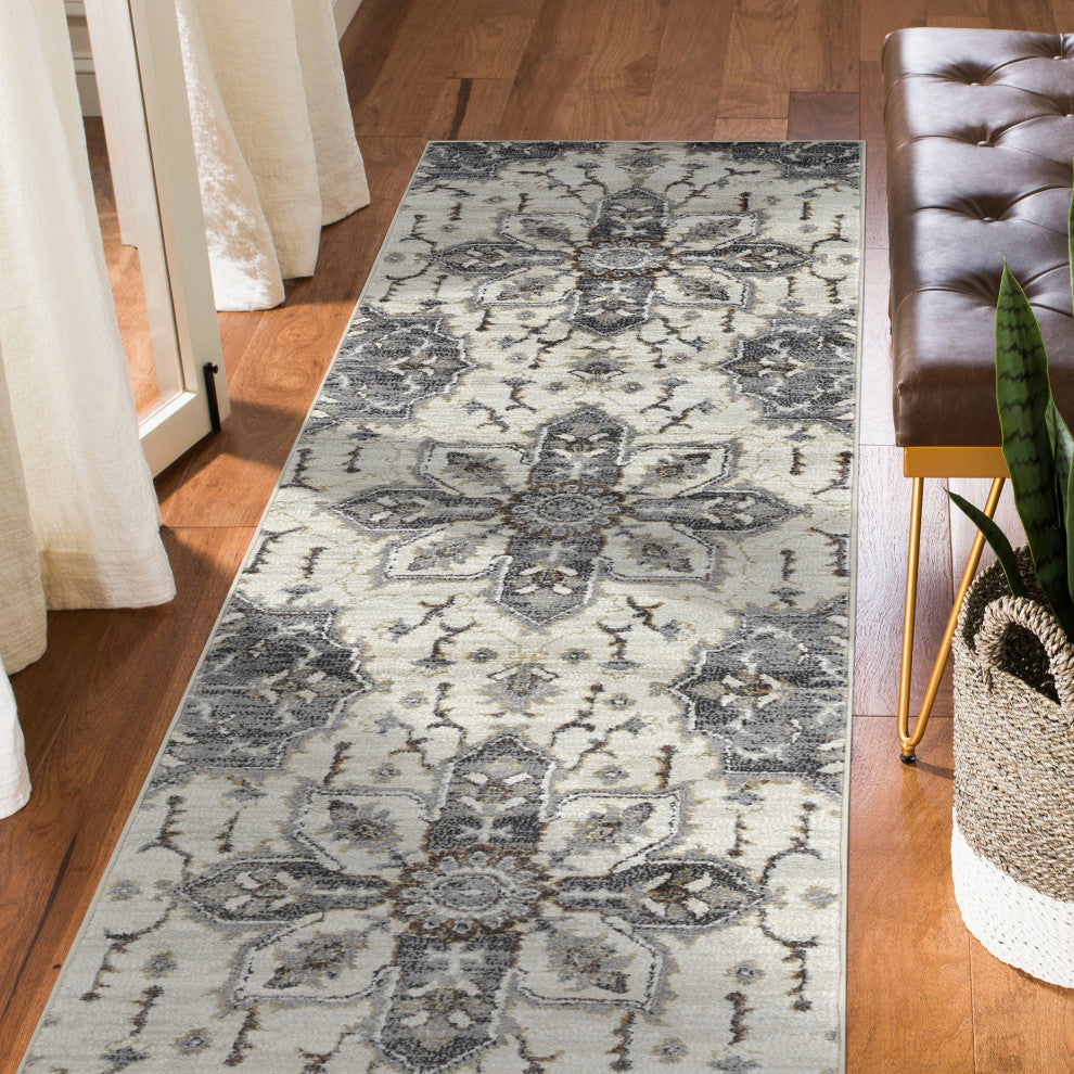 Jordan Eva Runner, Ivory, 2'7" x 10", Medallion
