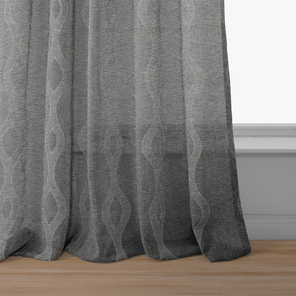 Vega Patterned Linen Sheer Curtain, Vega Charcoal, 50"x84"