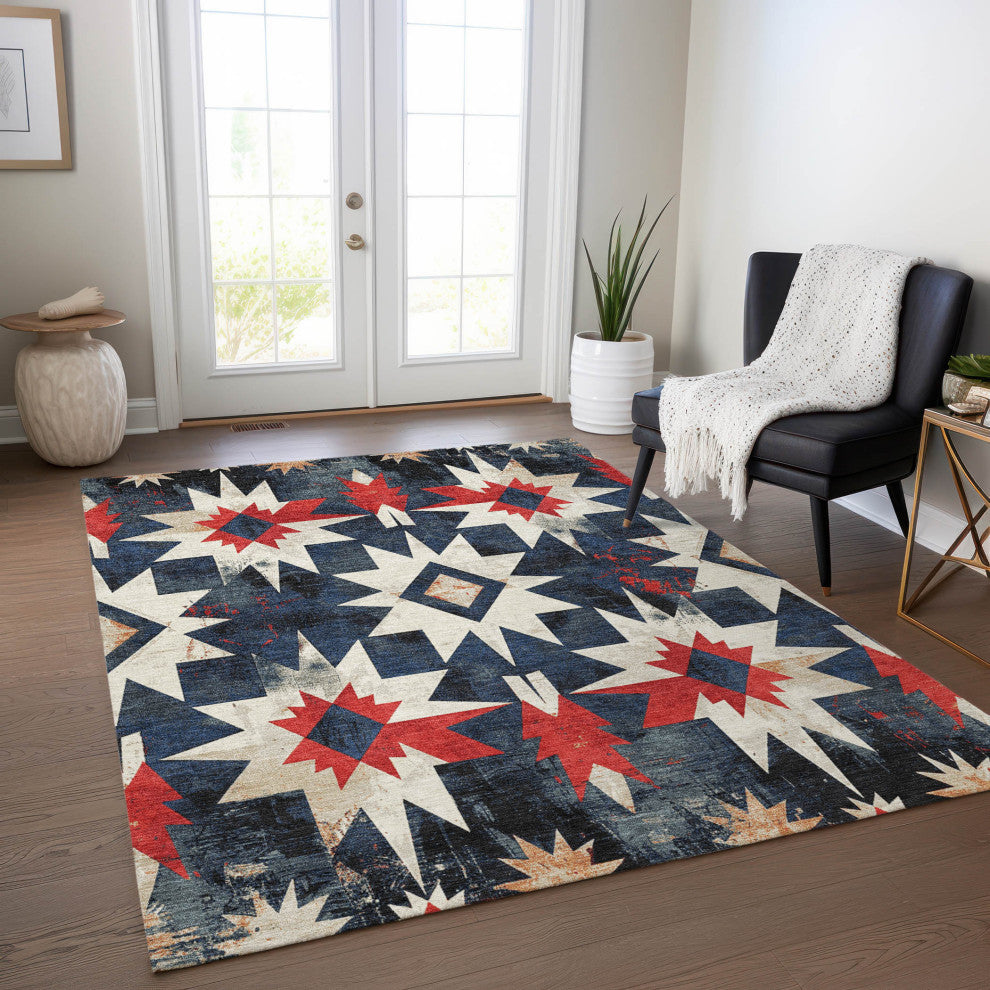 Machine Washable Indoor/Outdoor Chantille ACN1893 Navy 9' x 12' Rug