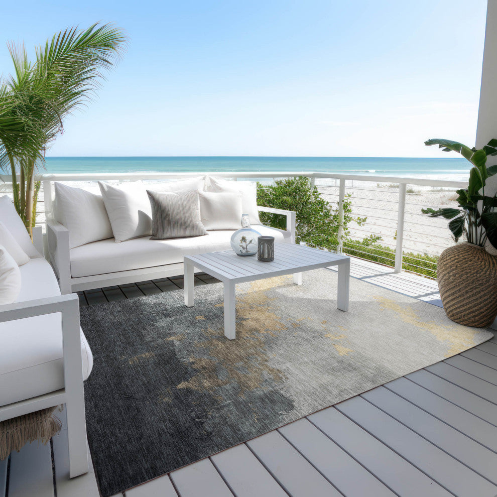 Machine Washable Indoor/Outdoor Chantille ACN1881 Gold 9' x 12' Rug
