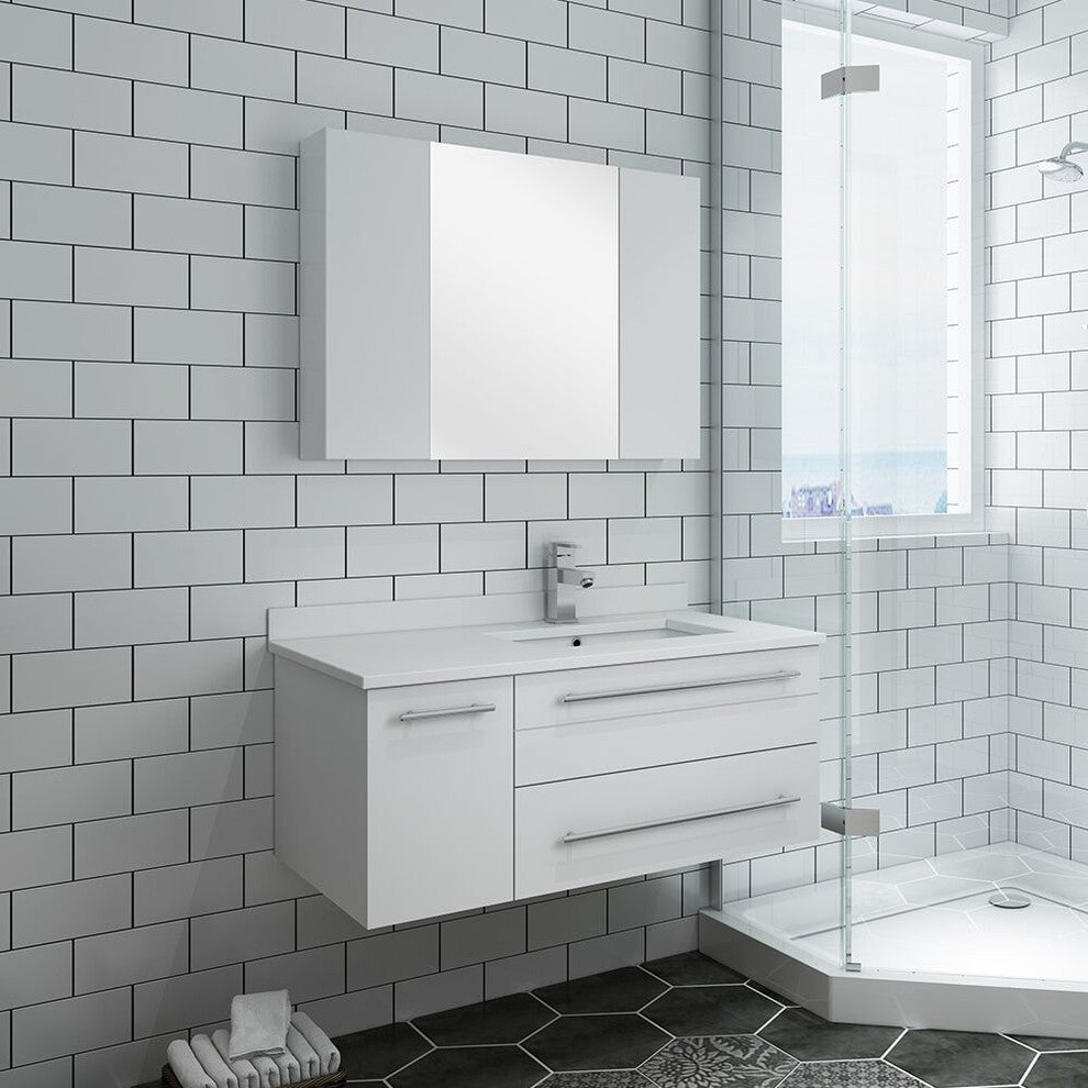 Fresca Lucera 36" Wall Hung Bathroom Vanity With Medicine Cabinet, White