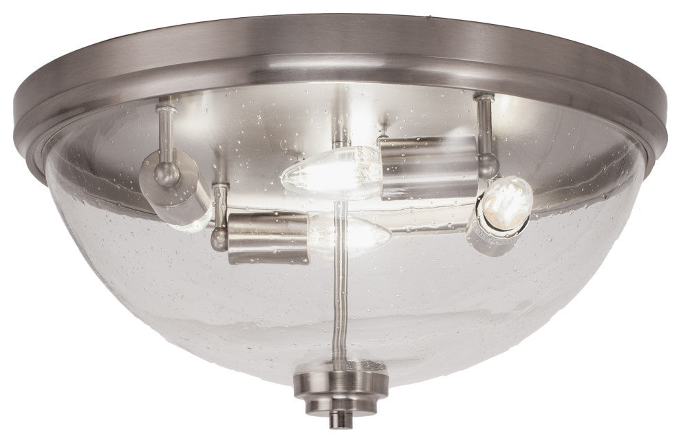 18" 4-Light Flush Mount Light, Brushed Nickel/Clear Bubble