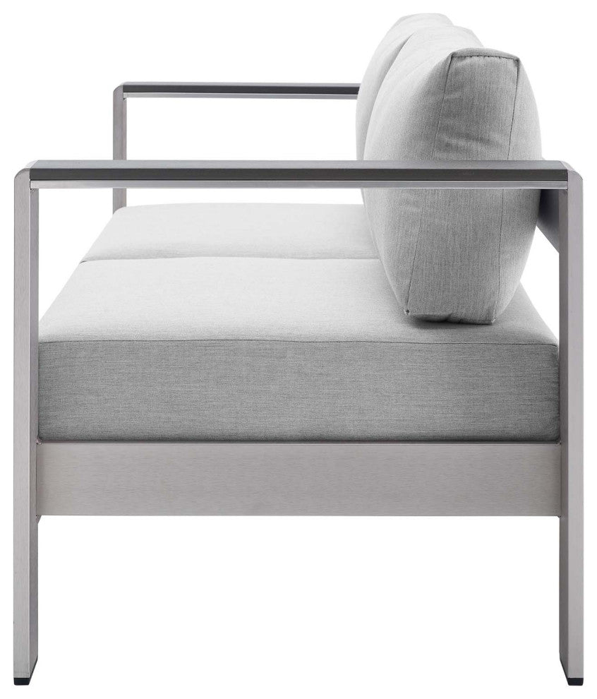Sectional Sofa Chair Table Set, Sunbrella, Aluminum, Silver Gray, Outdoor