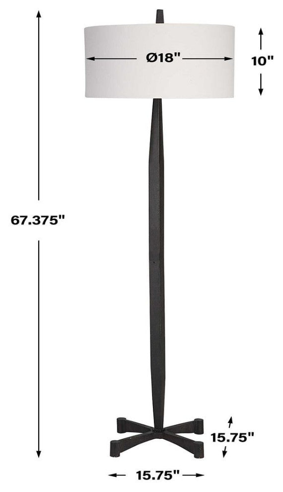 Rustic Minimalist Aged Black Iron Pole Floor Lamp 67 in Industrial Loft Classic