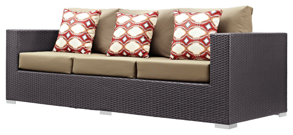 Lounge Sectional Sofa and Table Set, Rattan, Wicker, Dark Brown Brown, Outdoor
