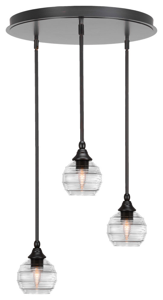 Empire 3-Light Cluster Pendalier, Espresso/Clear Ribbed