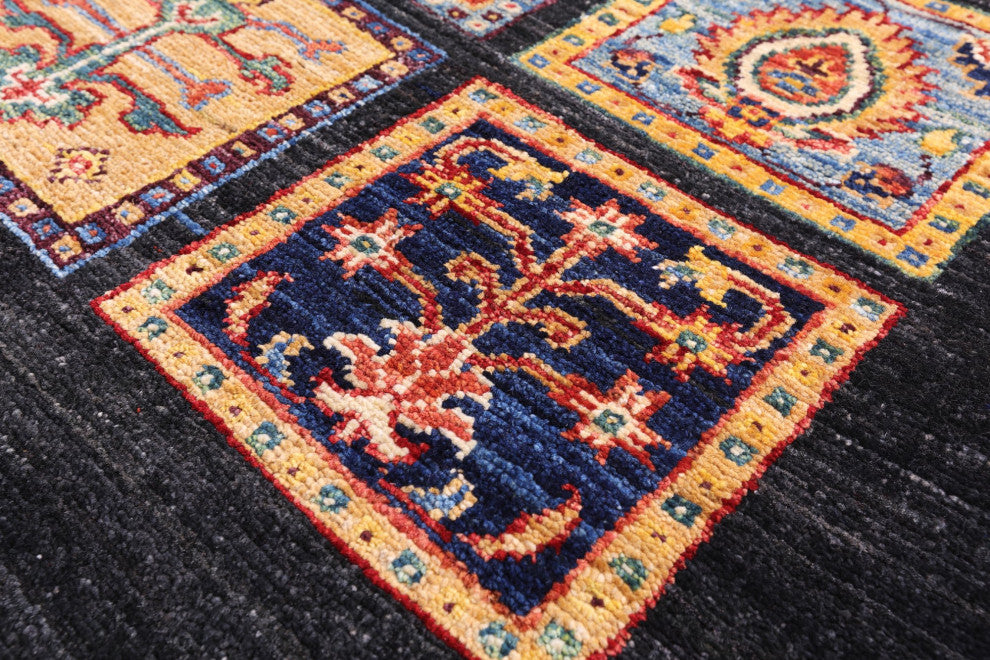 2' 8" X 6' 0" Black Persian Garden Design Hand-Knotted Runner Rug Q10689