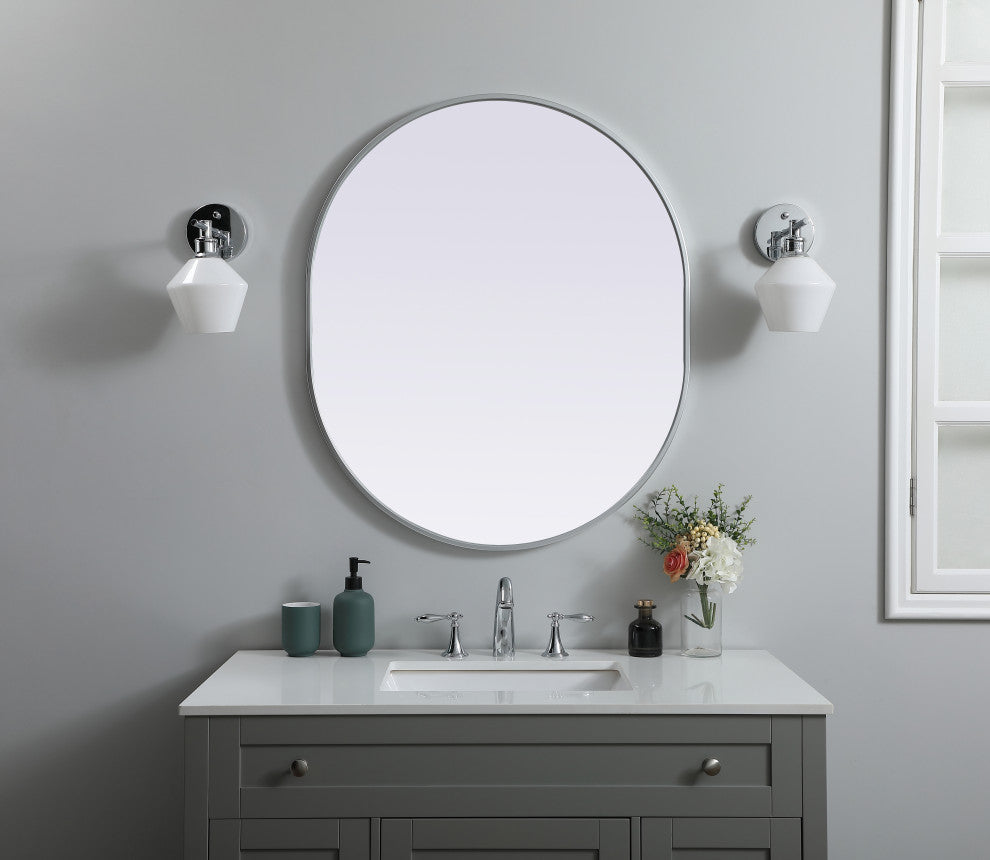 Metal Frame Oval Mirror 30X36 Inch, Silver