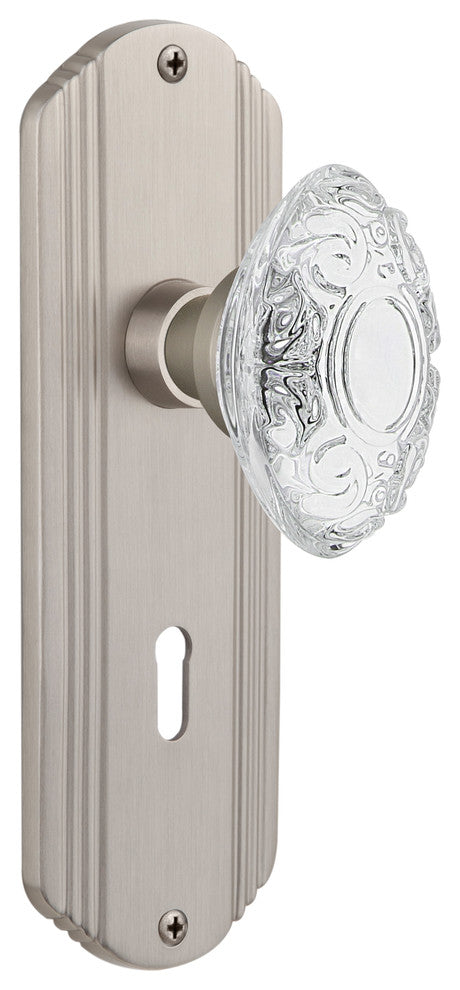 Deco Plate Single Dummy, Keyhole Crystal Victorian Knob, Satin Nickel, DECCVI