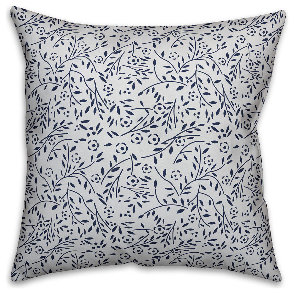 Delicate Blue Flower Pattern 18x18 Outdoor Throw Pillow