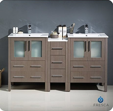 Fresca 60" Modern Double Sink Bathroom Cabinets, Gray Oak