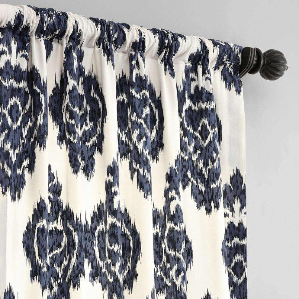 Ikat Blue Printed Cotton Curtain Single Panel, 50"x108"