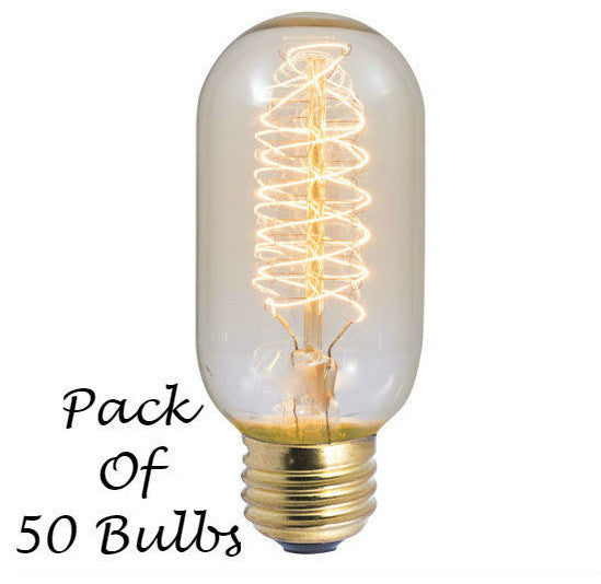Edison T14 Radio Tubular Style Vintage Bulbs, 40 Watt, Set of 50