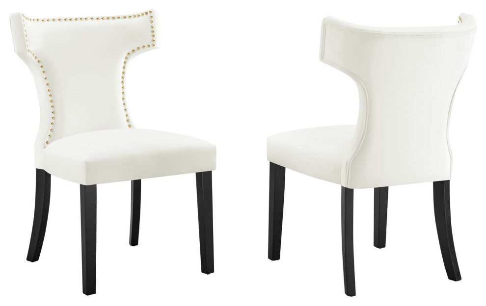 Curve Performance Velvet Dining Chairs, Set of 2, White