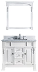 Virtu Huntshire 40" Single Bathroom Vanity, White With Marble Top, With Mirror