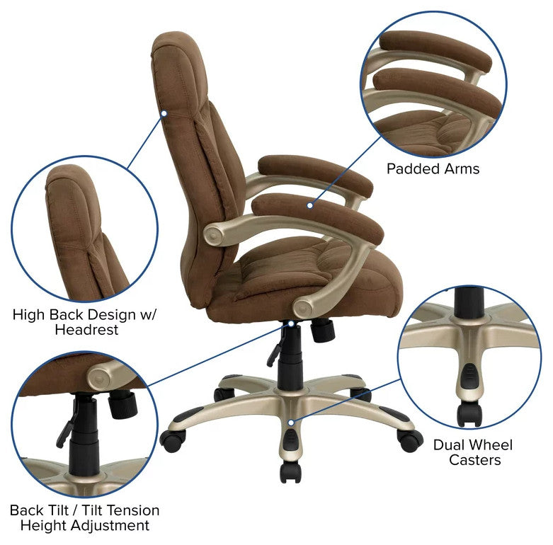 Office Chair, Swivel Design With Comfortable High Backrest , Brown Microfiber