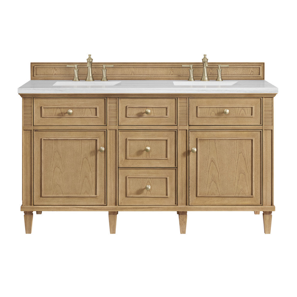 Lorelai 60" Double Vanity, Light Natural Oak, 3 CM Arctic Fall Solid Surface Top