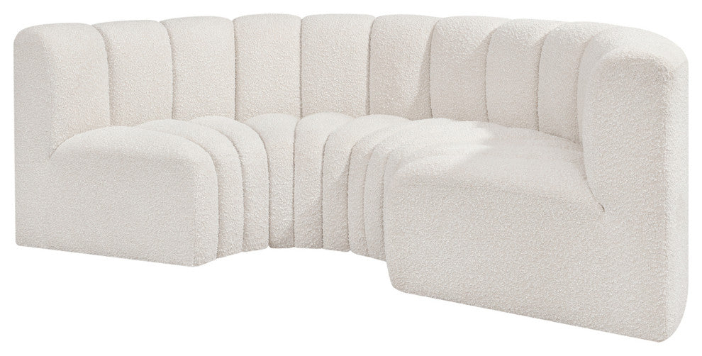 Arc Boucle Fabric Upholstered 4-Pc. Inward Curved Modular Sectional, Cream