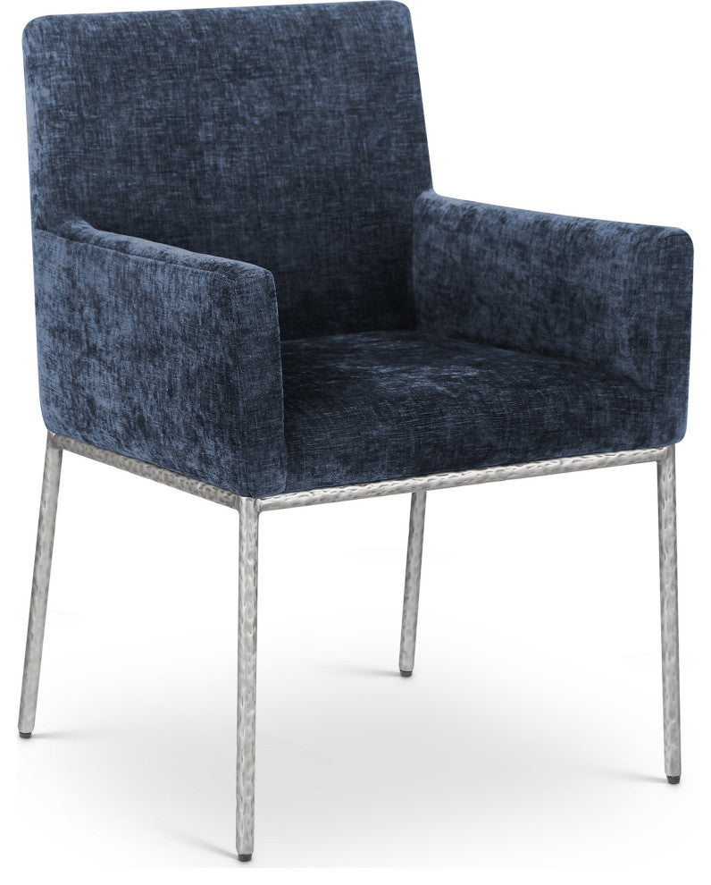 Reeves Upholstered Dining Chair, Navy, Chenille , AC,  Brushed Silver, Set of 2