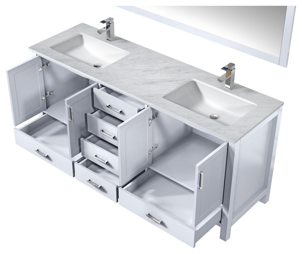 Jacques 72" White Double Vanity Set with White Carrara Marble Top