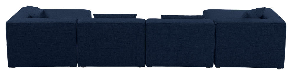 Cube Upholstered Modular Sectional, Navy, 6-Piece: 2 Armless Chair, 2 Corner Chair, 2 Ottoman, Linen Texured Fabric