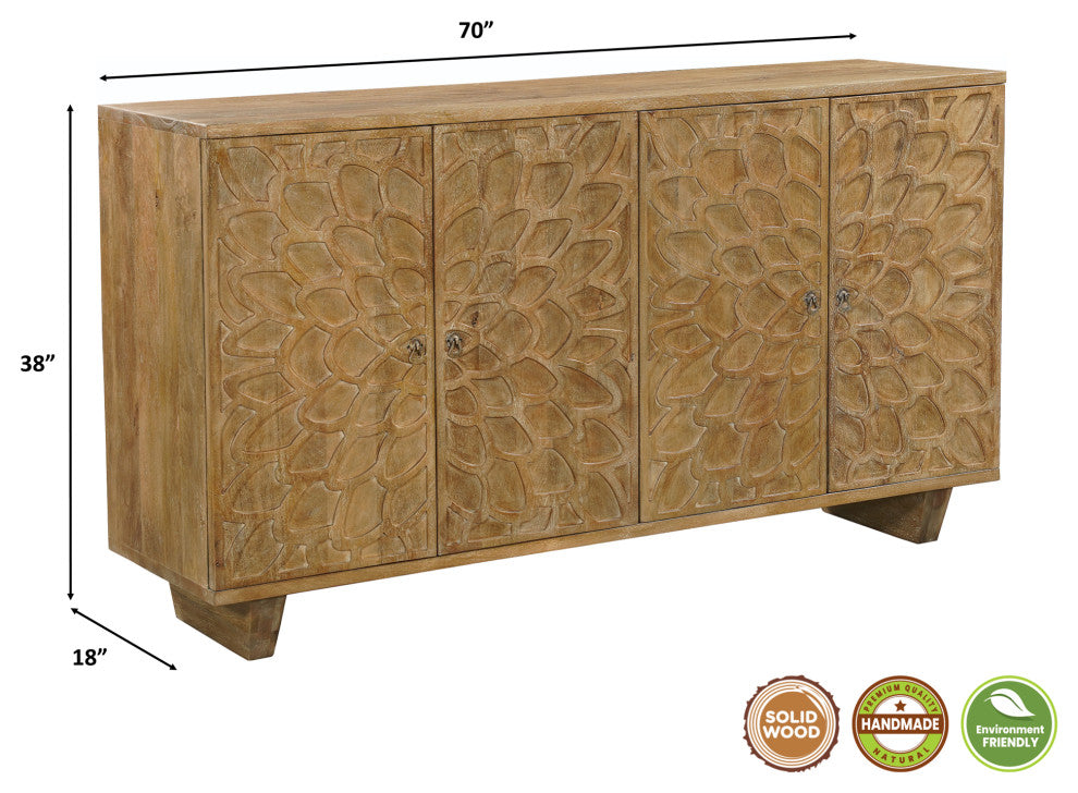 Ethan 4-door Carved Solid Wood Sideboard