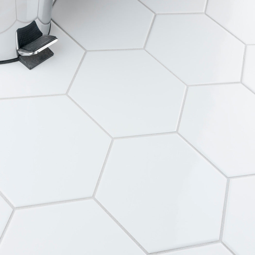 Hextile Ceramic Floor and Wall Tile, Glossy Blanco, 25