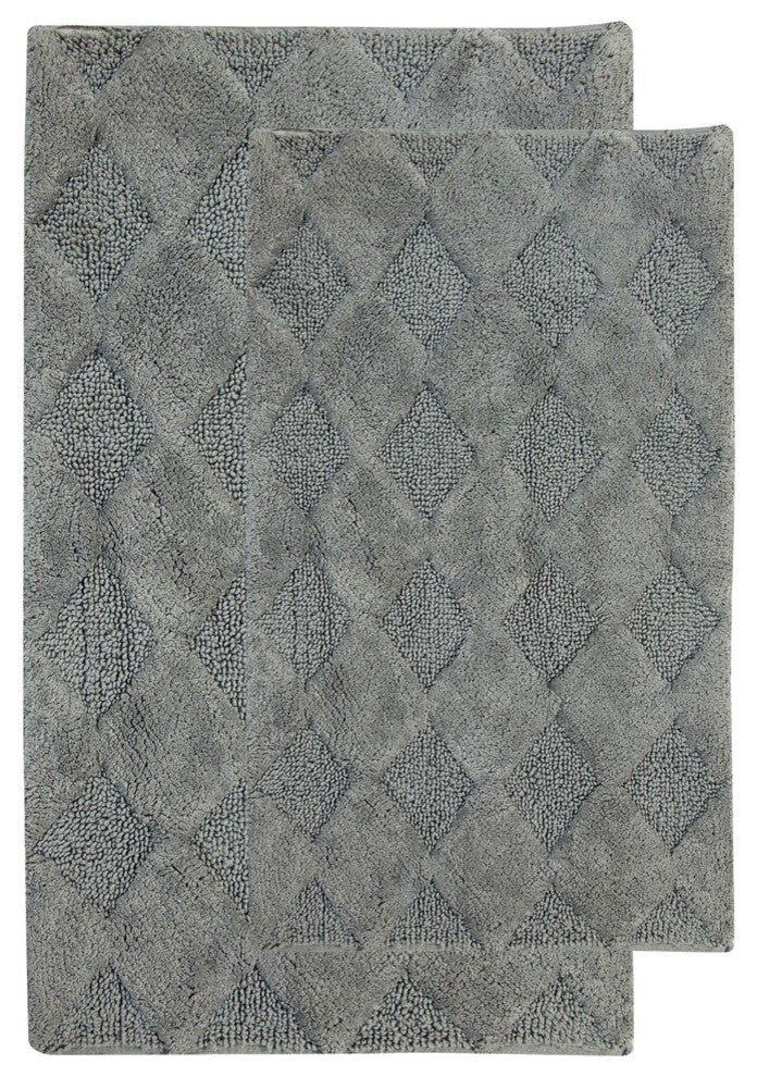 Bath Rug Cotton, 2 Piece Set, 34"x21" and 36"x24", Gray, GSF 210, Charlotte