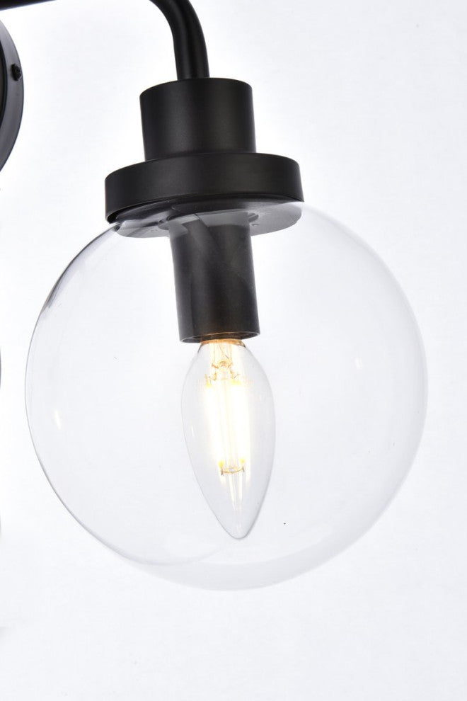 Helen 3-Light Bath Sconce, Black With Clear Shade