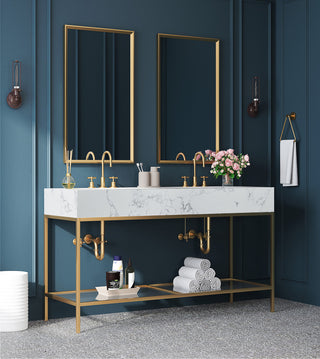 Marmo Bathroom Vanity, White, 60" Wide, Brushed Brass Finish