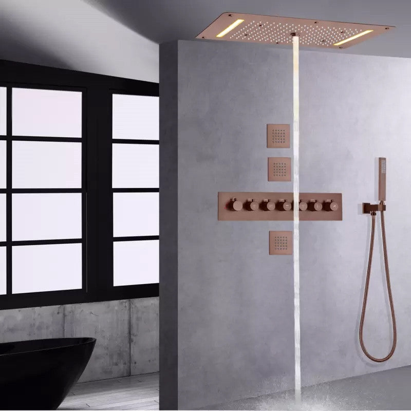 Led Mist Rainfall Shower System and Handheld Shower, Oil Rubbed Bronze