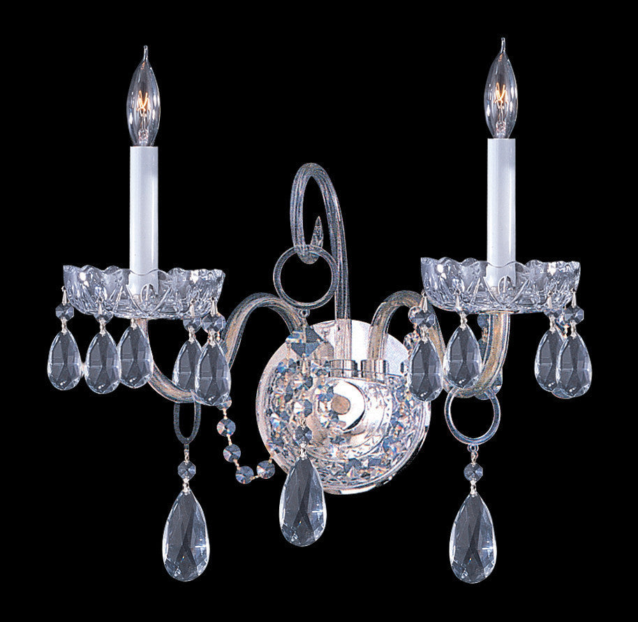 2-Light Sconce, Polished Chrome, Clear Hand-Cut Crystals