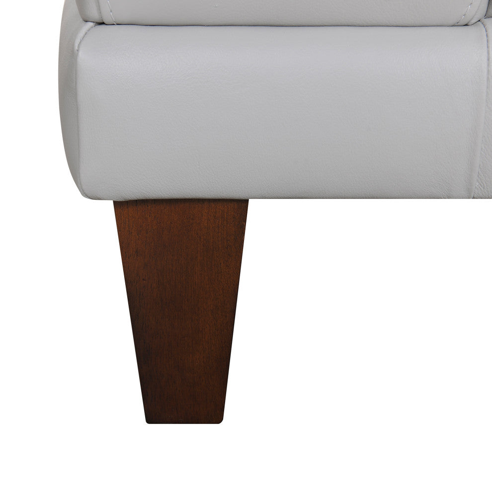 Wynne Sofa, Genuine Dove Gray Leather With Brown Wood Legs