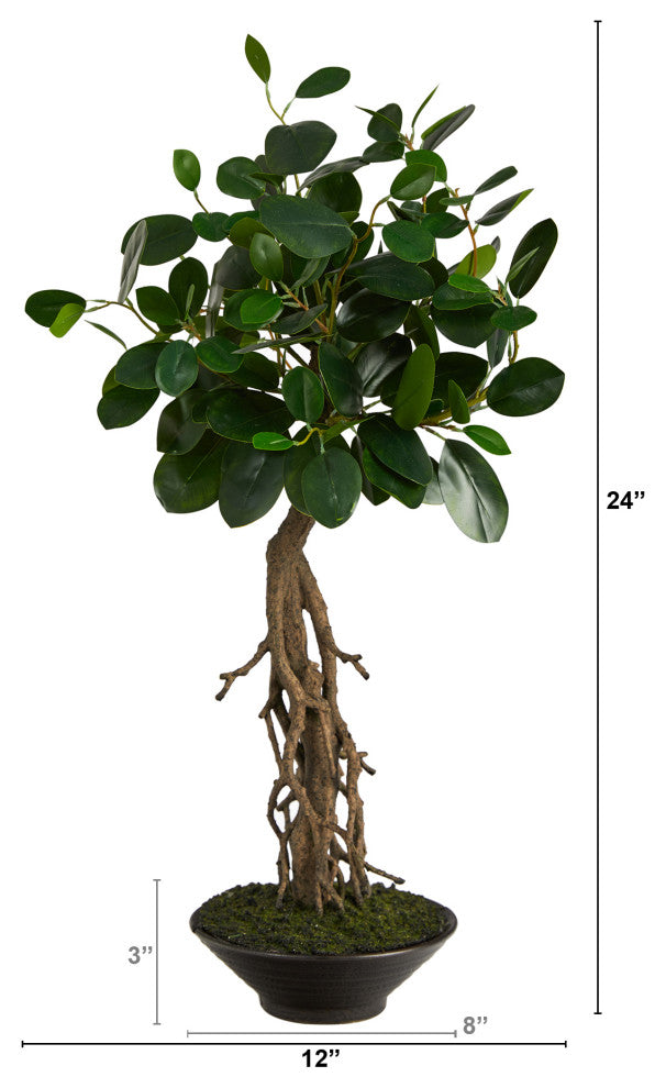 Nearly Natural T2793 2 Ficus Bonsai Artificial Tree in Decorative Planter