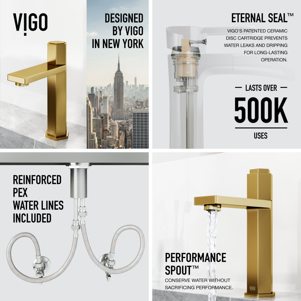 VIGO Nova 8" H Button Operated Single Hole Bathroom Faucet, Matte Brushed Gold, Without Extras