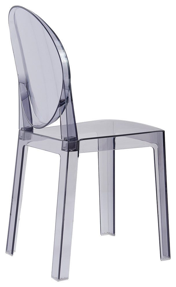 Large Modern Ghost Style Plastic Side Chairs, Smoke, Set of 4