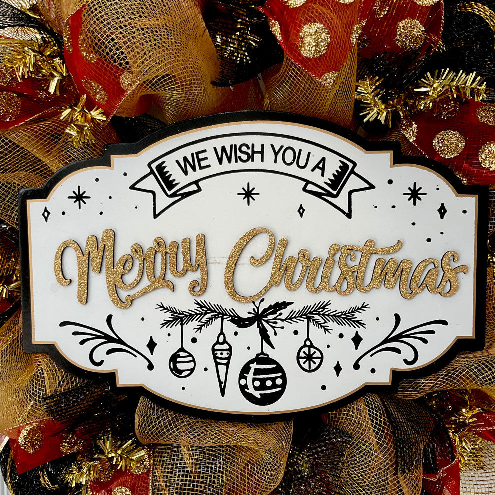 We Wish You A Merry Christmas Handmade Deco Mesh Wreath