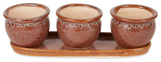 Brown Round Ceramic Small Planter 3-Piece Set