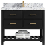 Parker 42" Single Sink Bath Vanity, Black 2" Calacatta Poanazzo