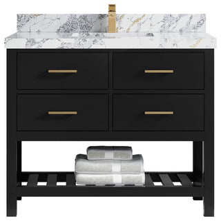 Parker 42" Single Sink Bath Vanity, Black 2" Calacatta Poanazzo