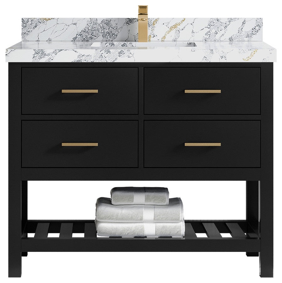 Parker 42" Single Sink Bath Vanity, Black 2" Calacatta Poanazzo