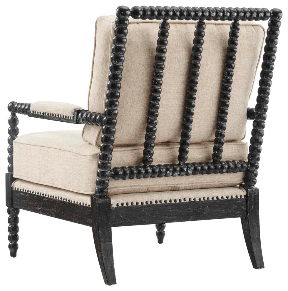 Armchair Accent Chair, Nailhead, Beige Black, Fabric, Modern, Cafe Hospitality
