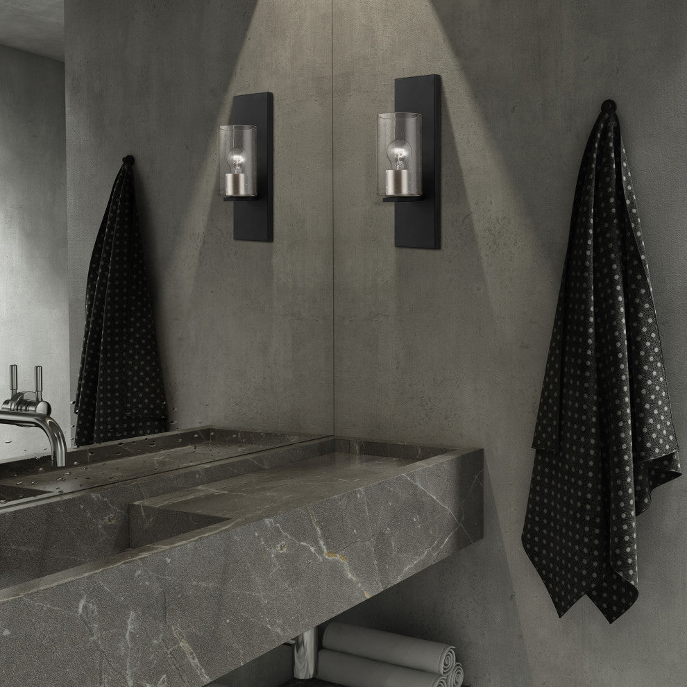 Zurich 1 Light Black With Brushed Nickel Accents Wall Sconce