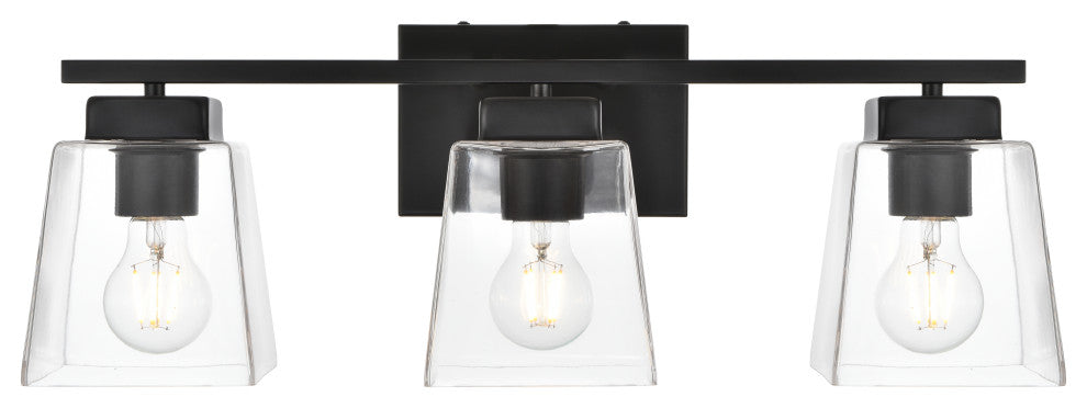 3 Light Black And Clear Bath Sconce
