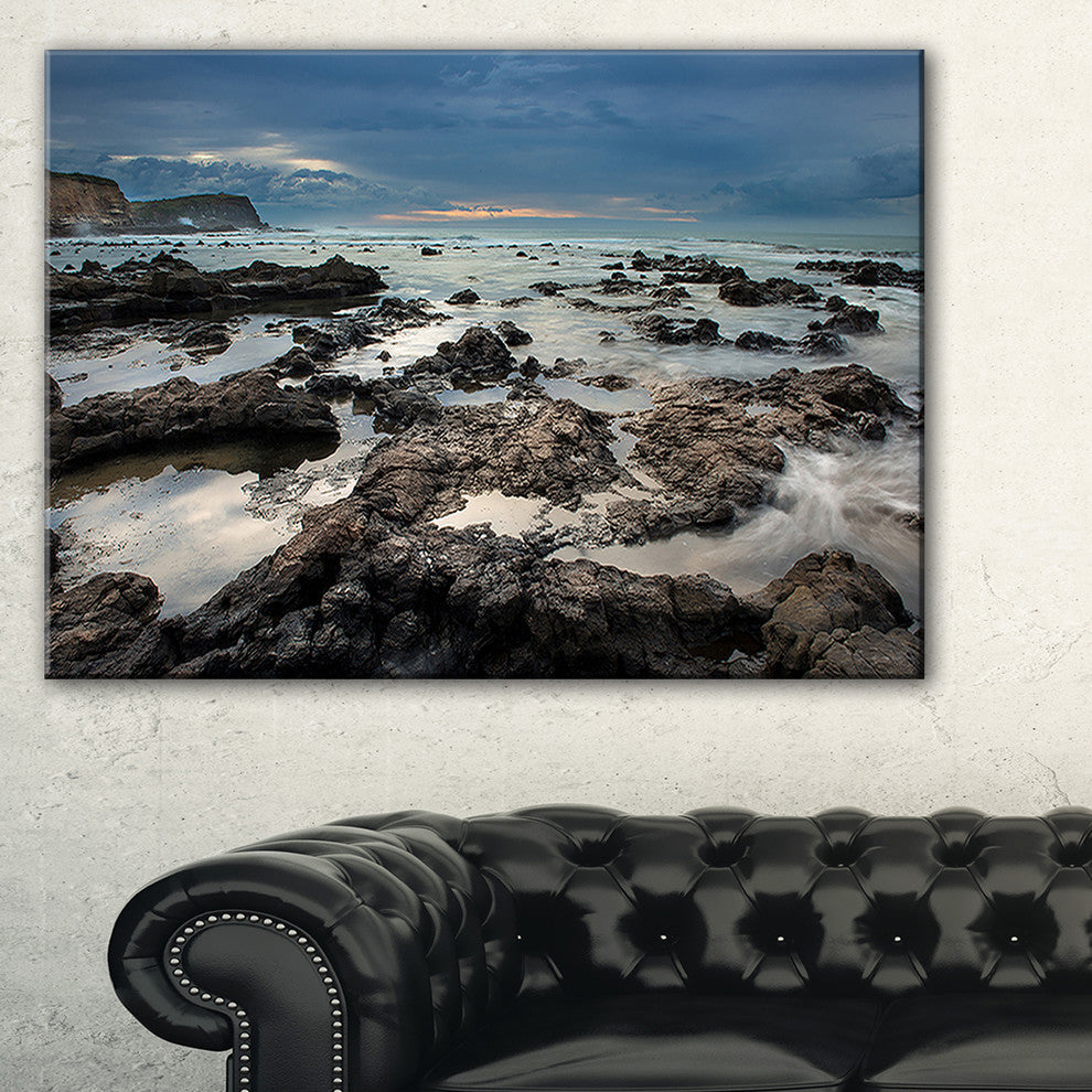 "Rocky Seashore With Blue Sky Over" Seashore Canvas Print, 40"x20"