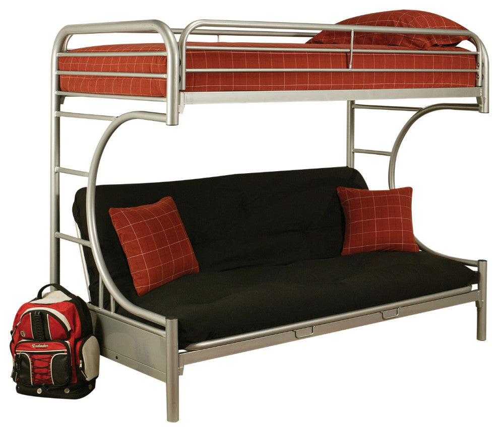Eclipse Twin Xl Over Queen Futon Metal Bunk Bed with Guardrails, Silver